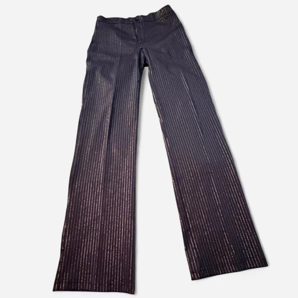 Forever 21 Women’s Black Metallic Pinstripe Wide-Leg Jeans